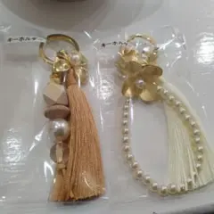 ハンドメイド木製ビーズキーホルダーセット