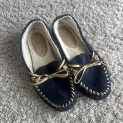 ネイビー スエード モカシン ローファー　リボン付き　M