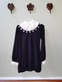 ビジュー付きシャツドッキングニット・薄手