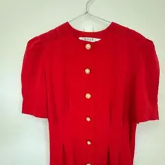 海外古着 赤色 ワンピース 【L】膝丈 パールボタン キレイめ 華やか レトロ