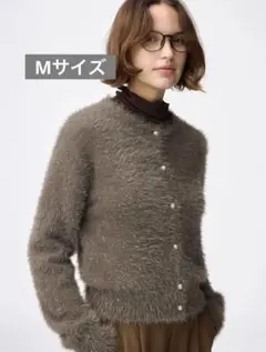 【るる様専用】GU シャイニークルーネックカーディガン ブラウン