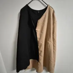 シーイン カットソー 長袖 バイカラー 4XL 黒 茶 ポリ ビッグサイズのサムネイル
