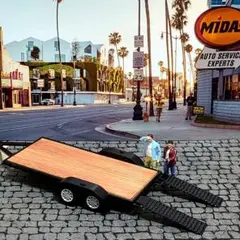 アメリカンジオラマ　カーハウラー　台車&フィギュア2体セット