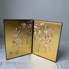 桜金屏風　高さ15センチ　雛祭り　お雛様小物　金紙屏風　蒔絵　新品　日本製