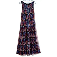 Desigual デシグアル　総柄ロングワンピース　シースルー