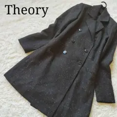 美品 セオリー ダブル トレンチコート カシミヤ アンゴラ シルク グレー S