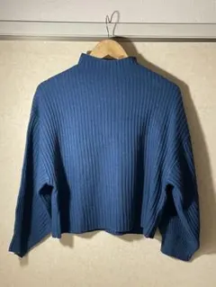 ダークブルー リブ編み セーター M