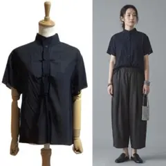 【JURGEN LHEL】 コットンシルク素材 半袖シャツ ネイビー Mのサムネイル
