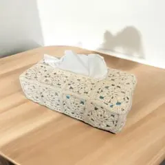 ボックスティッシュカバー　ハンドメイド　コットン糸かぎ編み