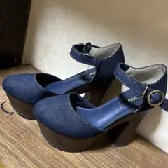 R&E デニムストラップパンプス