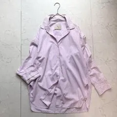 UNFILO ストライプシャツ オーバーサイズ M ピンク ホワイト