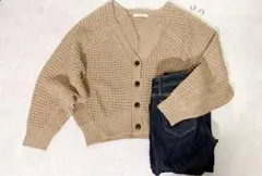 Khalita バルーン ケーブル編みニットカーディガン ブラウン