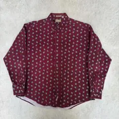 90s プリントネルシャツ USA古着 XL ビンテージ アメカジ 赤