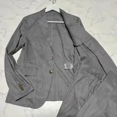 美品　エディフィスEDIFICE リネン混セットアップスーツ　グレー　トラベル