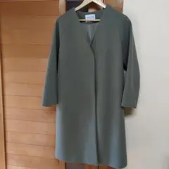 GLOBALWORK軽やかストレッチノーカラーコートカーキМ