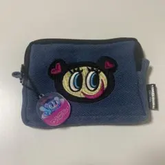 【未使用品】エンジェルブルー デニム風刺繍ポーチ　ブラック