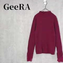 GeeRA　レース付ハイネックリブニットトップス　大人可愛い　ボルドー　サイズLのサムネイル