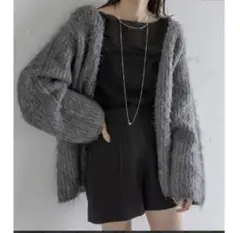 mystic シャギーカーディガン ウール混 グレー