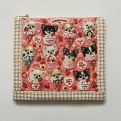 ハンドメイド　チワワ　大きめポーチ