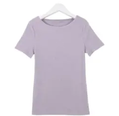 透けにくいリブTシャツ半袖トップスボートネックデザインテレコトップスインナーのサムネイル