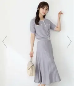 プロポーションボディドレッシング　バイカラーニットセットアップ　ブルー　水色　S