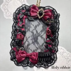 ♡現品限り♡ デコ硬質ケース ワインレッド×黒 バラ B7 レース 赤