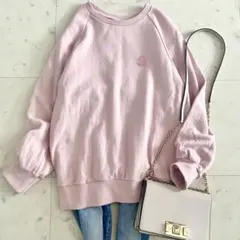 美品 オブリ OBLI ロゴ刺繍プルオーバー スウェット ピンク F