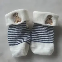 【POROBABY】ストライプ クマ刺繍 ベビー靴下
