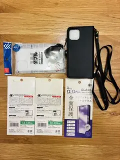 iPhone 12/12 Pro 用ウォレットケース ブラック ストラップ付き