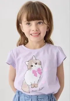 any FAM 猫プリント Tシャツ 140 ラベンダー　接触冷感 しろくまのサムネイル
