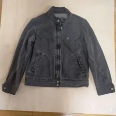 短丈 先染め ブラック ハリントン デニムジャケット