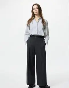 ブラッシュドジャージーワイドパンツ　ユニクロ　ダークグレー