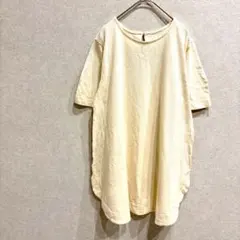チュニック　ＬＬ　ベージュ　シンプル　半袖　無地　リラックス　カジュアル　綿