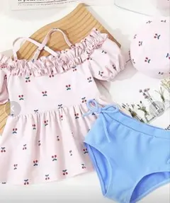 新品タグ付き　teddyshop 女の子用 セパレート水着 120cm 帽子付き