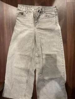 ZARA グレー デニム パンツ カットオフ ワイドレッグ - メルカリ