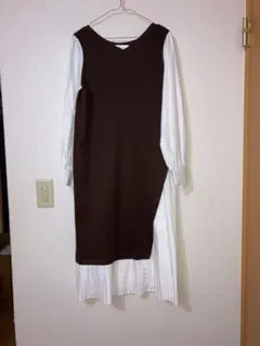 deux amour　アシンメトリー長袖ワンピース　ブラウン