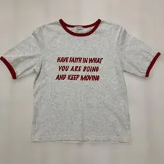 ローリーズファーム　ロゴTシャツ リンガーTシャツ 半袖 グレー レッドのサムネイル