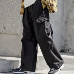 REmastered フラワー刺繍/ヴィンテージミリタリールーズカーゴパンツM黒