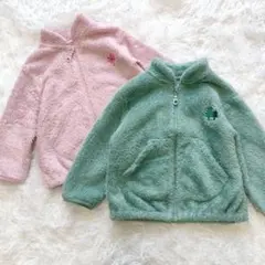 UNIQLO(ユニクロ)双子コーデ男女80ピンクグリーンボア