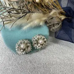 11.730【パールイヤリング】花　フラワー　上品　ピアス変更可　ヴィンテージ
