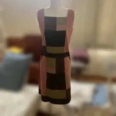 ノースリーブ パッチワーク ワンピース ひざ丈【最終値下げ】