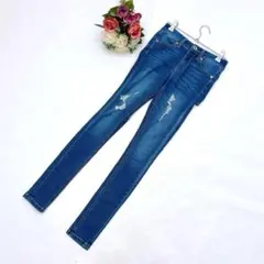 美品✨グレイル（XS）ダメージスキニーデニム ジーンズ クラッシュ加工 ブルー