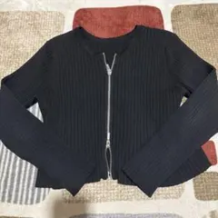 LOWRYSFARM リブ ダブルジップ 長袖トップス カーディガン ブラック