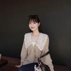 公式購入　Acka. lace collar knit cardigan モカ