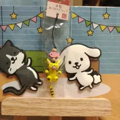 ねこ、ねこストラップ、もりまさこの和風雑貨、ストラップ、マグネット二個セット