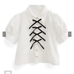 《タグ付き》【GRL】配色リボンパフスリーブブラウス【tg718】