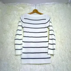 レディース ボートネック 長袖 ニットセーター【Ｆ】ホワイト/ブラック 薄手