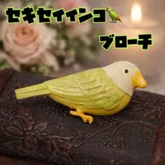 黄緑　鳥　ブローチ　セキセイインコ　真鍮　ピン　文鳥　帯留