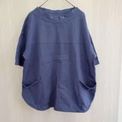 La-BEUトップス カットソー チュニック 綿100 半袖 ブルー L