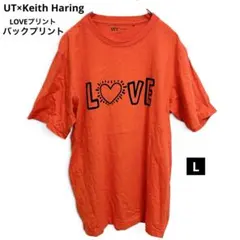 UNIQLO UT キースヘリング Tシャツ L バックプリント 鮮やかオレンジのサムネイル